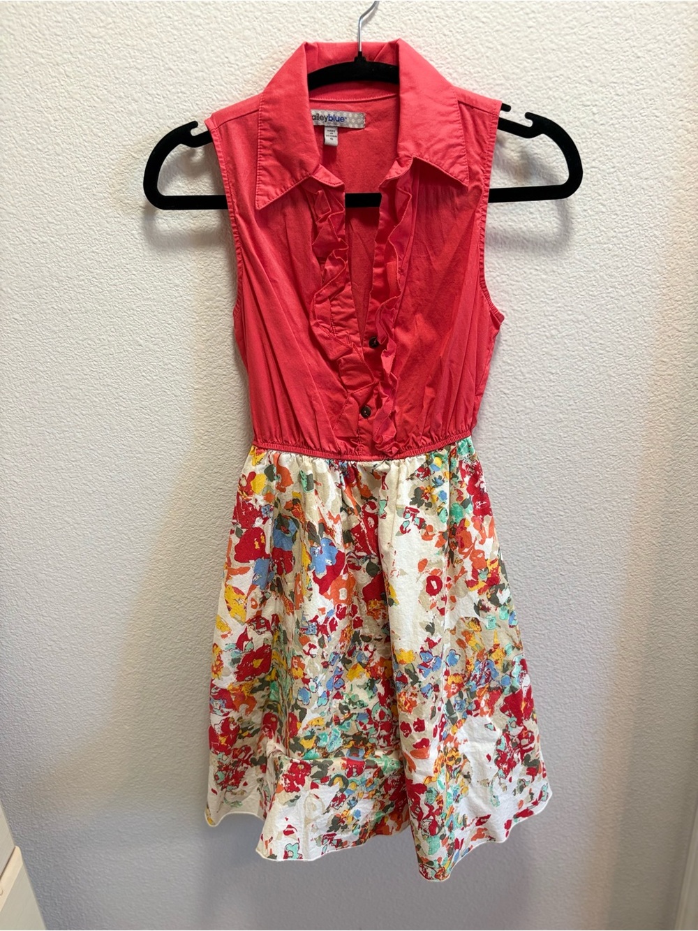 bailey blue Coral Sleeveless Ruffle-Front Midi Dress with Floral Skirt